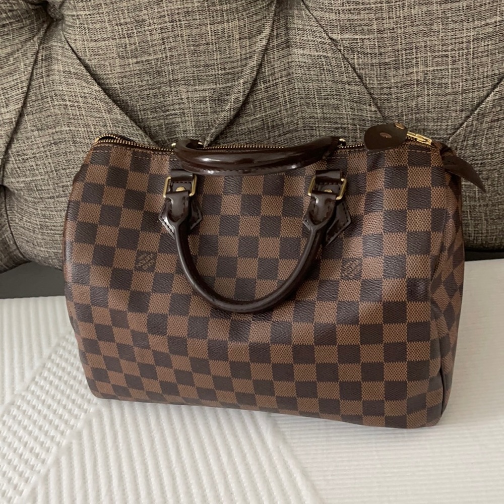 Louis Vuitton Brown Checker Satchel with Dark Brown Handles